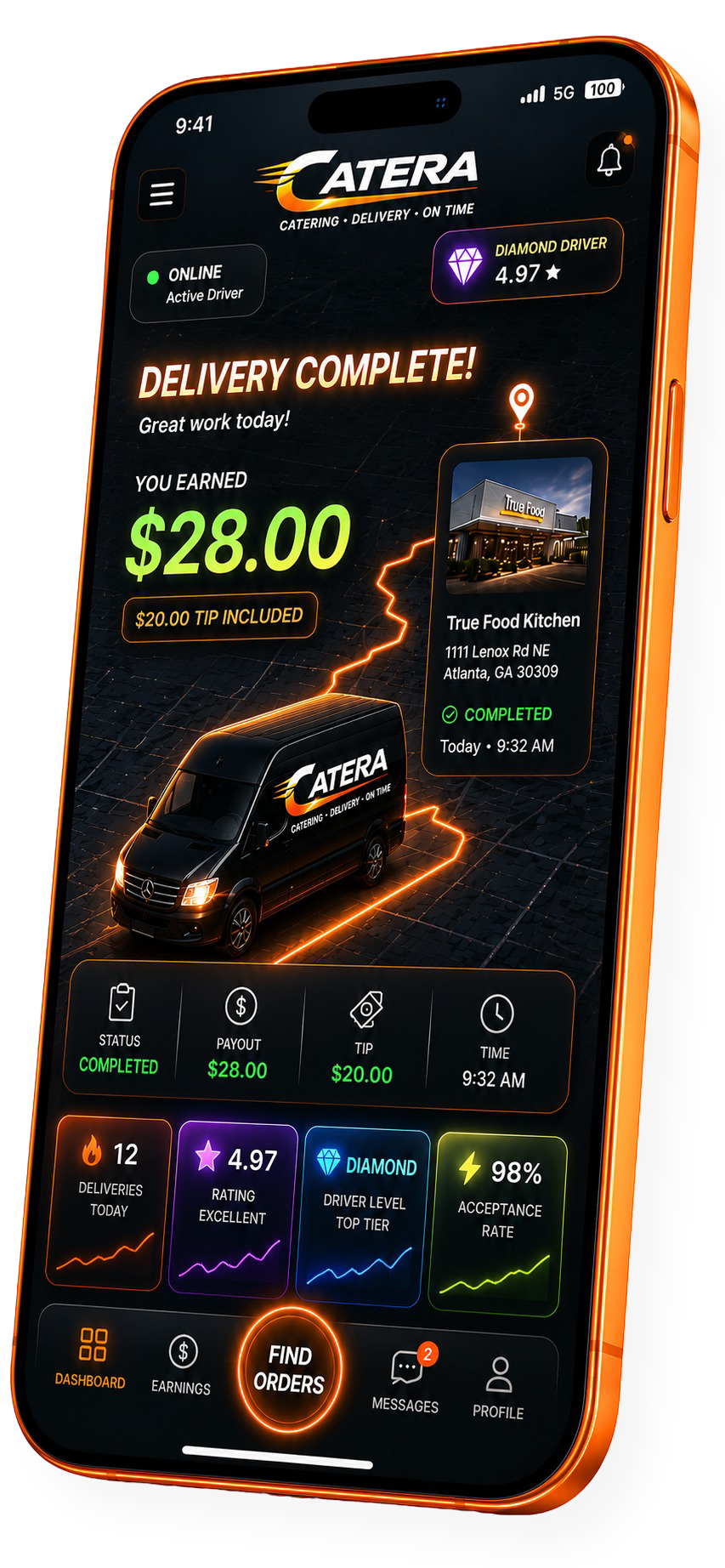 Catera driver app on phone
